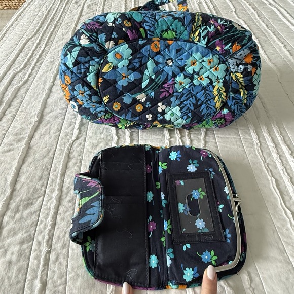 Vera Bradley Midnight Blues Purse Tote W/ Wallet Floral Granny Dark Romantic - Picture 3 of 12